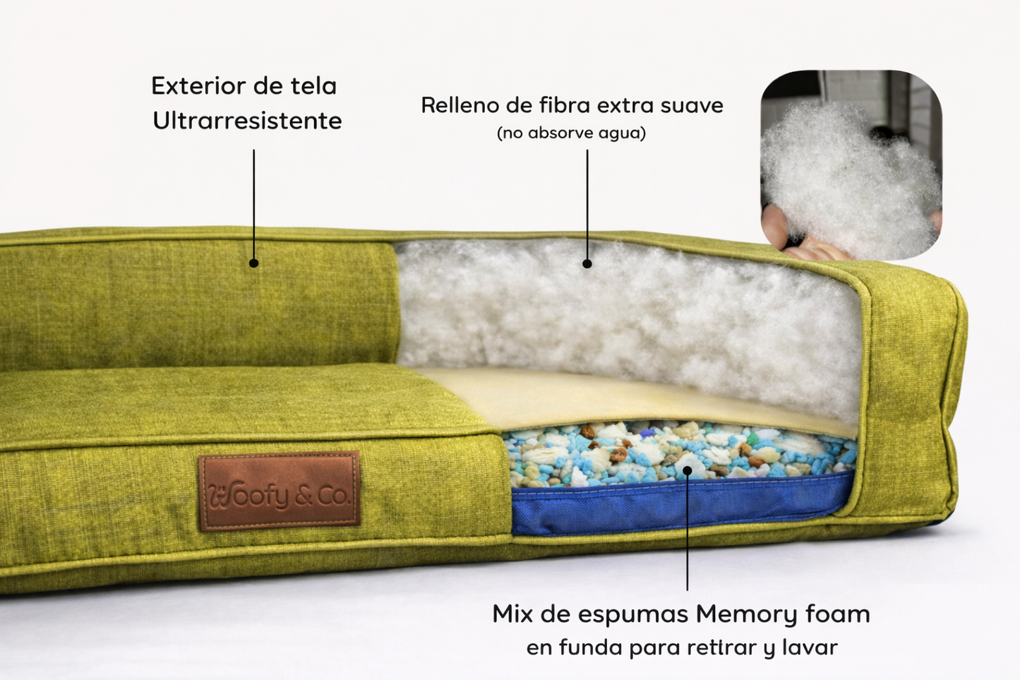 Verde - Detalle relleno memory foam